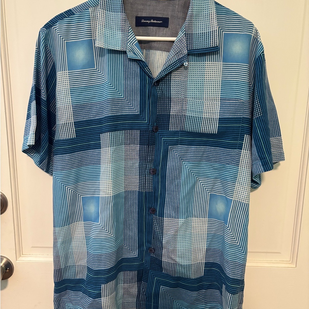 Tommy Bahama Teal & Blue Geometric Short-Sleeve Button-Down